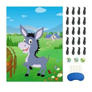 Pin The Tail On The Donkey Party Game 40 Tails Kids Birthday Poster W/ Blindfold
